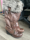 Vintage Brown Faux Leather Wedge Boots